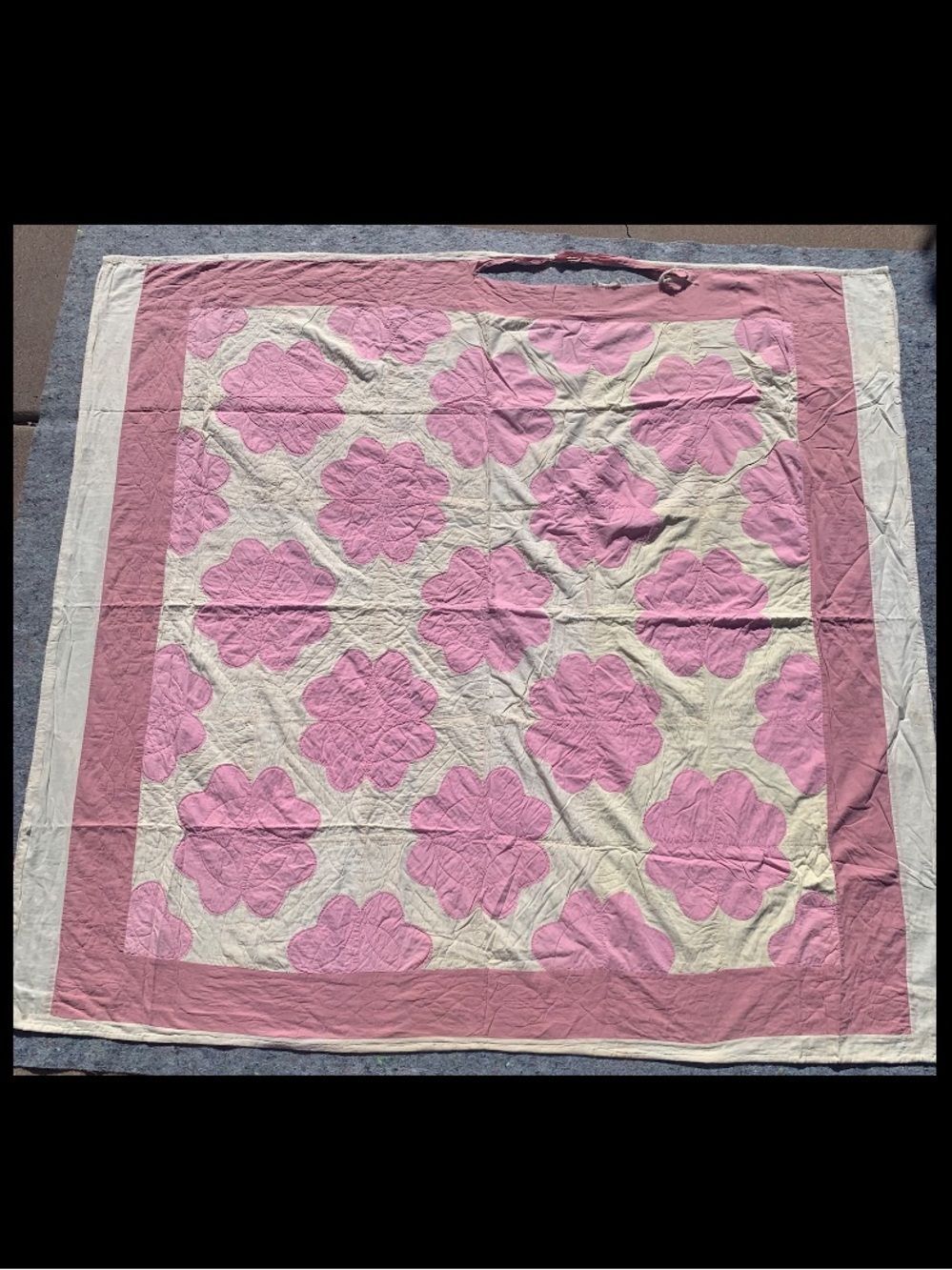 Antique pink & cream white floral patchwork cotton quilt